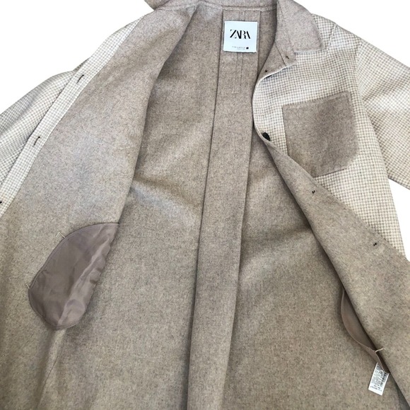 Zara Women Wool Blend Ivory Tan Oversize Button Front Jacket Coat w/Pockets XS - Picture 15 of 16